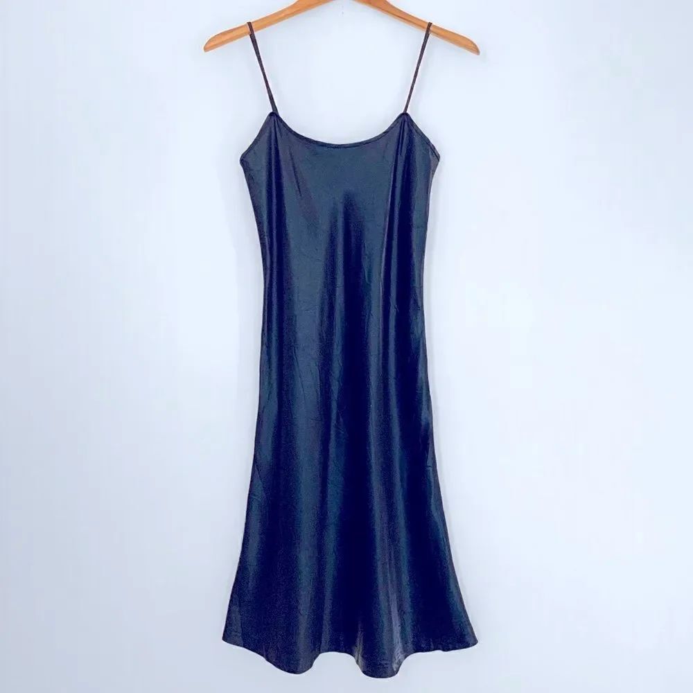Black Satin Midi Slip Dress
